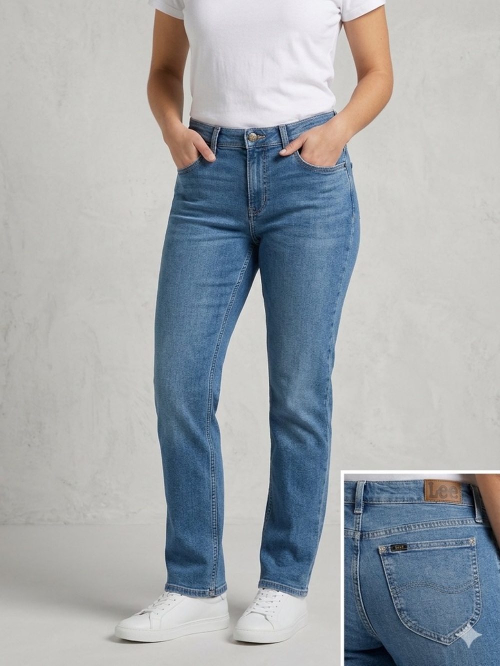 Lee Premium Quality Smarter Fit Medium Wash Straight Leg Jeans Size 10S Petite